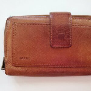 Vintage Fossil Womens Bifold Brown Leather Clutch Wallet-20 Compartments